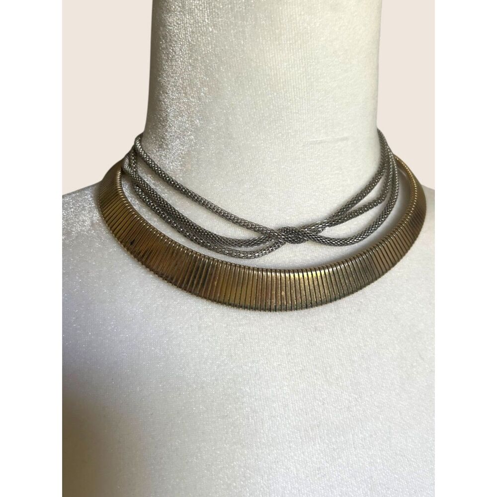 ✨ VTG CHUNKY STATEMENT MIXED METAL STACK CLEOPATRA OMEGA COLLAR CHOKER SNAKE LOT